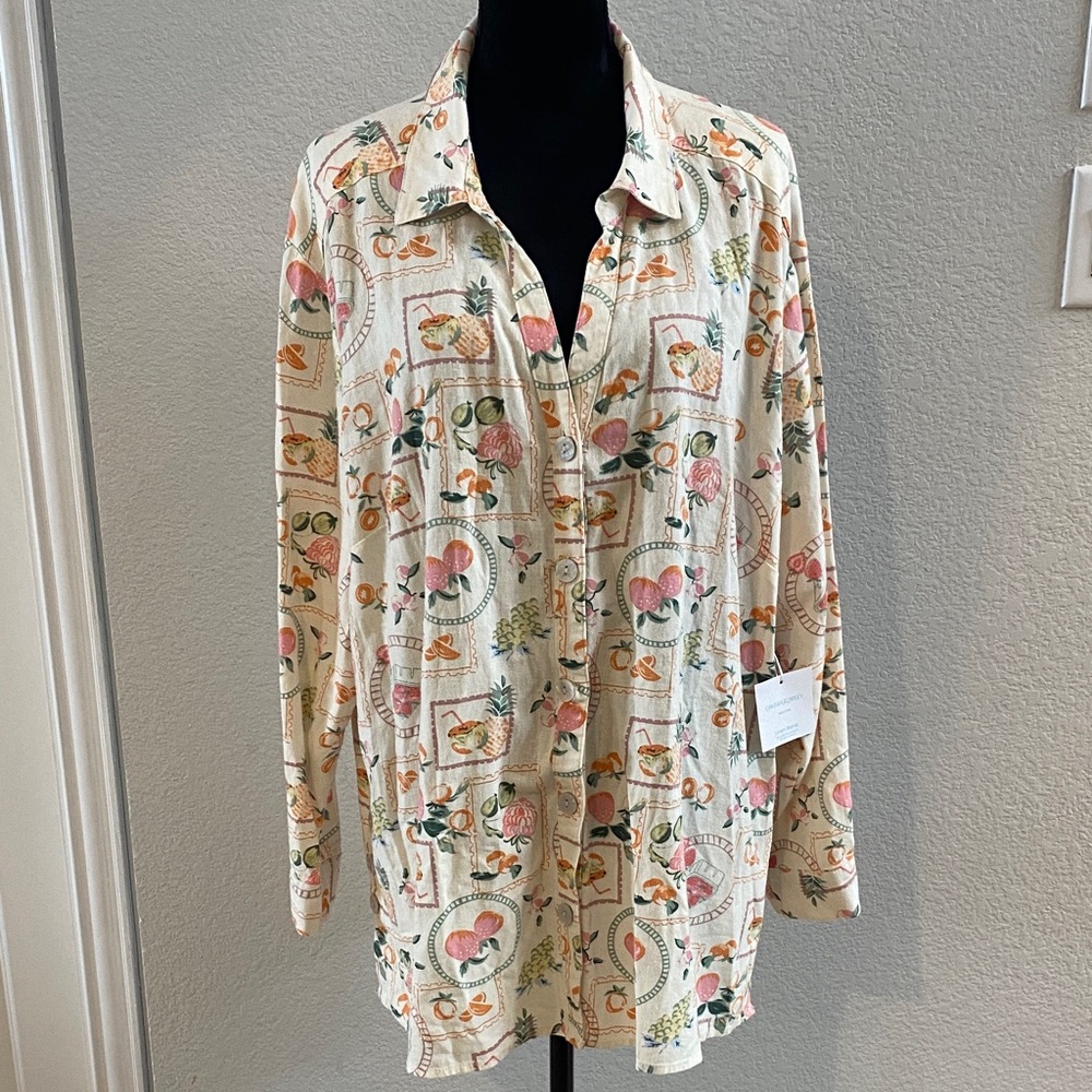 Cynthia Rowley Cream and Pink Patterned Top